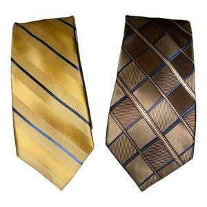 2 Michael Kors Men's 100% Silk Ties Yellow & Brown Striped